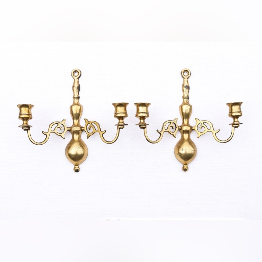 Pair of Vintage England Brass Wall Sconces Colonial Style